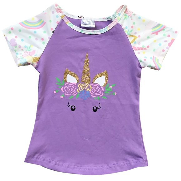 Little Girl Kids Toddler Short Sleeve Unicorn Floral Easter T-shirt Top Blouse - Picture 1 of 3